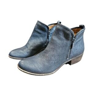 Lucky Brand Bartalino Metallic Leather Booties Size 8.5 Side Zip Western Cowgirl